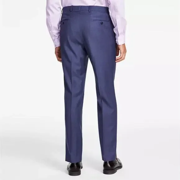 Michael Kors Men's Blue Solid Wool Stretch Classic-Fit Suit Pants Size 44W  30L